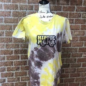 NEW Gildan Yellow and Brown Tie-Dye T-Shirt Size M Hippie Mama Custom Vinyl